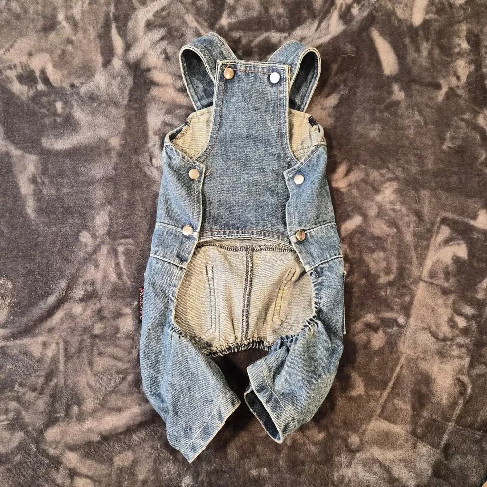 Parisian Pet Dog Denim Overalls Blue Cotton Pet Dungarees Medium Wash Large
